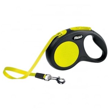 FLEXI Neon S, lesă retractabilă câini, 12kg, bandă, 5m, neon