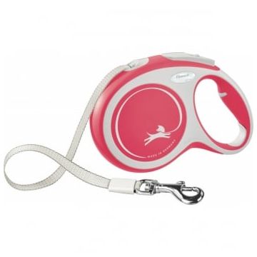 FLEXI New Comfort L, lesă retractabilă câini, 50kg, bandă, 8m, roșu
