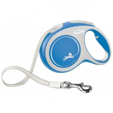 FLEXI New Comfort L, lesă retractabilă câini, 60kg, bandă, 5m, albastru