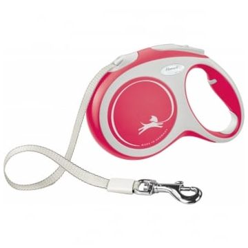 FLEXI New Comfort L, lesă retractabilă câini, 60kg, bandă, 5m, roșu