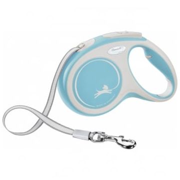 FLEXI New Comfort M, lesă retractabilă câini, 25kg, bandă, 5m, albastru deschis