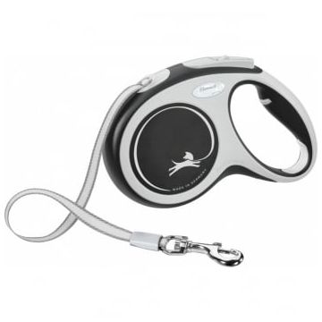 FLEXI New Comfort M, lesă retractabilă câini, 25kg, bandă, 5m, negru