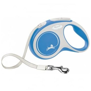 FLEXI New Comfort S, lesă retractabilă câini, 15kg, bandă, 5m, albastru