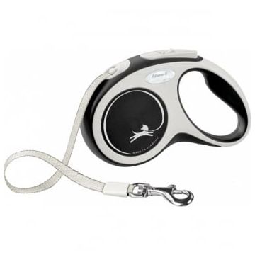 FLEXI New Comfort S, lesă retractabilă câini, 15kg, bandă, 5m, negru