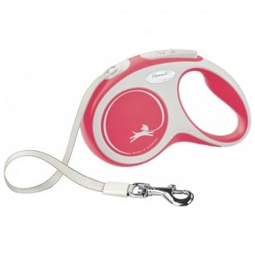 FLEXI New Comfort S, lesă retractabilă câini, 15kg, bandă, 5m, roșu