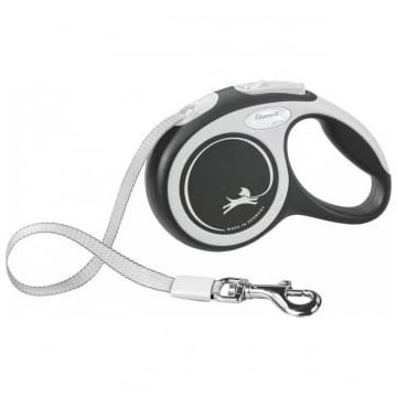 FLEXI New Comfort XS, lesă retractabilă câini, 12kg, bandă, 3m, negru