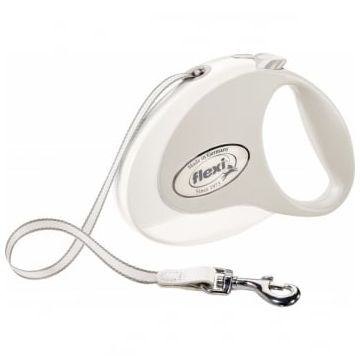 FLEXI Style M, lesă retractabilă câini, 25kg, bandă, 5m, alb