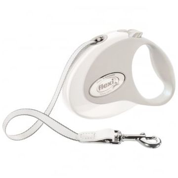 FLEXI Style S, lesă retractabilă câini, 12kg, bandă, 3m, alb