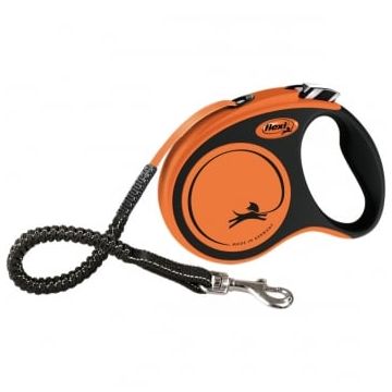 FLEXI Xtreme S, lesă retractabilă câini, 20kg, bandă, 5m, portocaliu cu negru