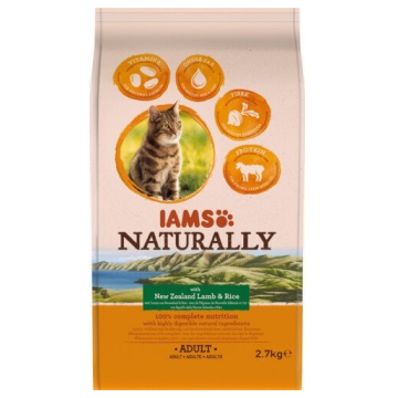 IAMS Naturally Adult Cat with New Zealand Lamb & Rice hrana uscata pisici adulte, miel si orez 2,7 kg