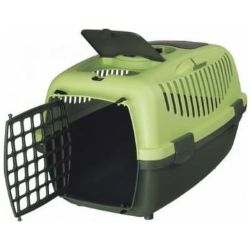 TRIXIE Capri 2, cușcă transport câini și pisici, XS-S(max. 8kg), plastic, deschidere frontală, verde, 37 x 34 x 55 cm
