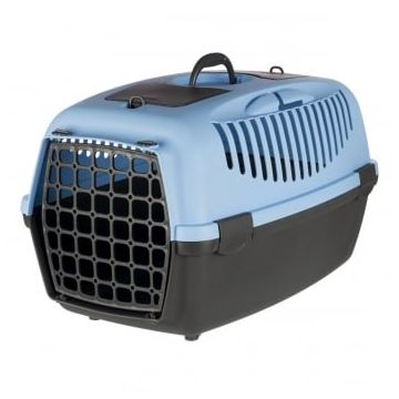 TRIXIE Capri 3, cușcă transport câini și pisici, XS-S(max. 12kg), plastic, deschidere frontală, gri și albastru, 40 x 38 x 61 cm