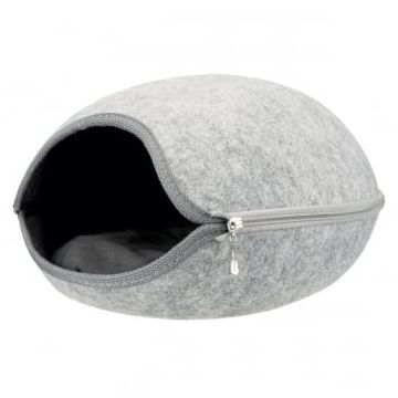 TRIXIE Cave Luna cu Fermoar, coș oval câini și pisici, XS, poliester, gri, 40 x 24 x 46 cm