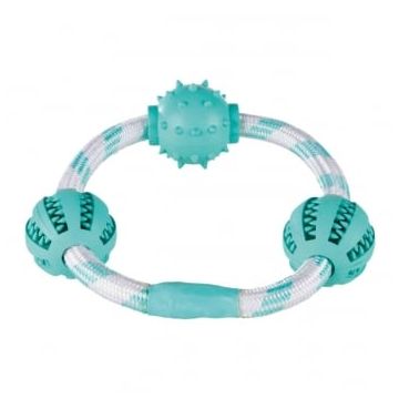 Trixie Dentafun, jucărie sfoară cerc cu 3 mingi câini, cauciuc, 5cm, multicolor