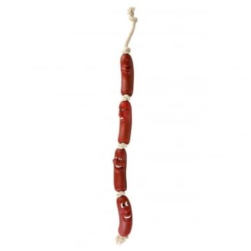 TRIXIE, jucărie cârnați pe o sfoară câini, plastic cu sfoară, 75cm, roșu, 4 bucăți