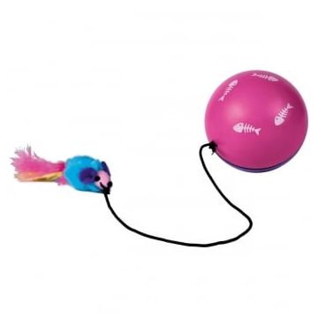 Trixie, jucărie minge cu motoraș și șoricel, pisici, plastic, multicolor, 9cm