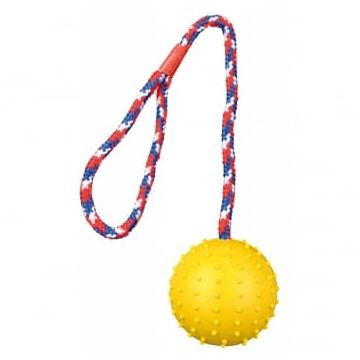 TRIXIE, jucărie minge cu sfoară câini, cauciuc, 7cm x 30cm, multicolor