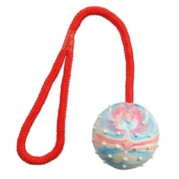 TRIXIE, jucărie minge plină cu sfoară câini, cauciuc, 6cm x 30cm, multicolor