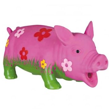 Trixie, jucărie porc cu floare câini, cu sunet original, latex, 20cm, multicolor
