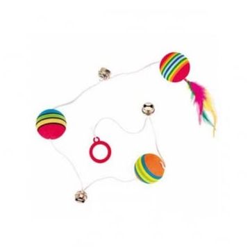 Trixie, Rainbow, 3 mingii pe sfoară, jucărie, pisici, cu clopoțel, spumă, multicolor, 3.5 x 80cm