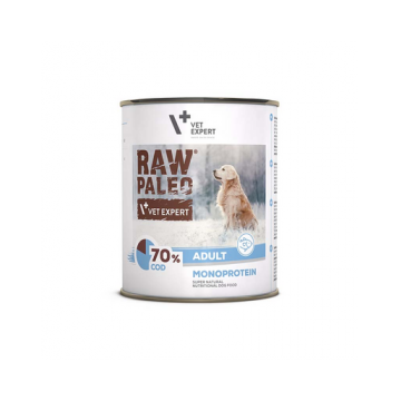 VETEXPERT Raw Paleo Cod Adult Can 800g Conserva hrana caini, cu cod