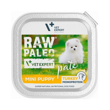 VETEXPERT RAW PALEO Pate Puppy Mini Turkey 150 g pateu pentru catei, cu curcan