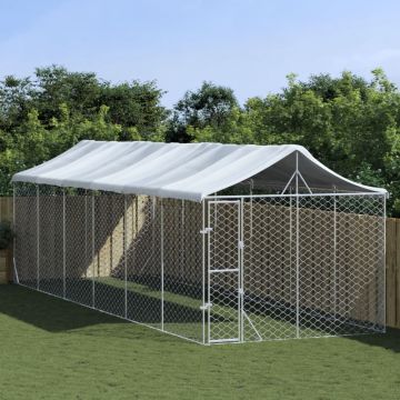 vidaXL Padoc de exterior cu acoperiș argintiu 3x9x2,5m oțel galvanizat