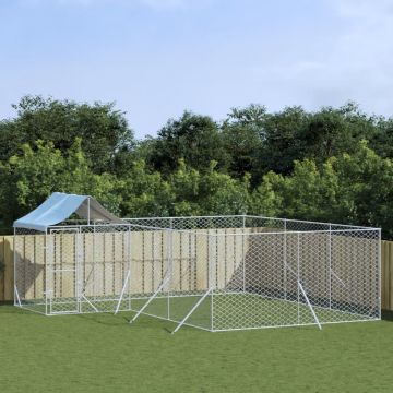 vidaXL Padoc de exterior cu acoperiș argintiu 6x6x2,5m oțel galvanizat