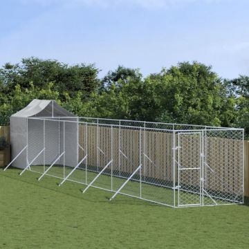 vidaXL Padoc exterior cu acoperiș argintiu 2x14x2,5 m oțel galvanizat