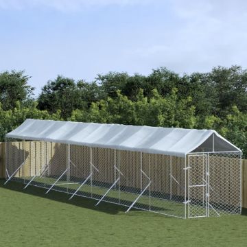 vidaXL Padoc exterior cu acoperiș argintiu 2x14x2,5 m oțel galvanizat