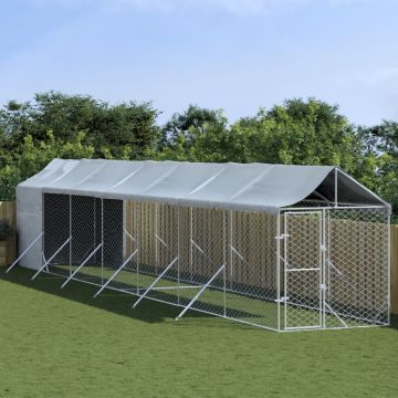 vidaXL Padoc exterior cu acoperiș argintiu 2x14x2,5 m oțel galvanizat