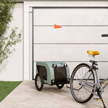 vidaXL Remorcă de bicicletă câini gri&negru textil oxford&fier