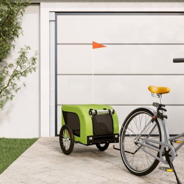 vidaXL Remorcă de bicicletă câini verde&negru textil oxford&fier