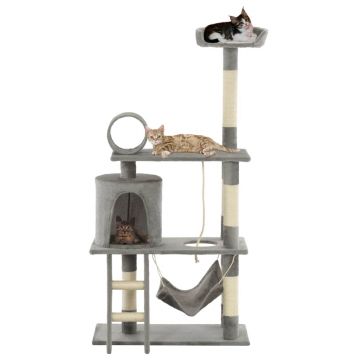 Ansamblu de joacă pisici cu stâlpi funie sisal 140 cm gri