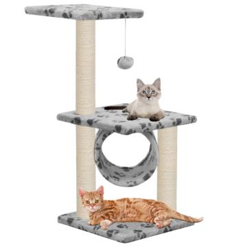 Ansamblu pisici cu stâlpi funie sisal 65 cm imprimeu lăbuțe gri