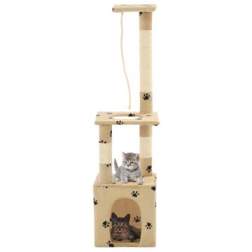 Ansamblu pisici stâlpi funie sisal 109 cm imprimeu lăbuțe bej