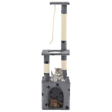 Ansamblu pisici stâlpi funie sisal 109 cm imprimeu lăbuțe gri