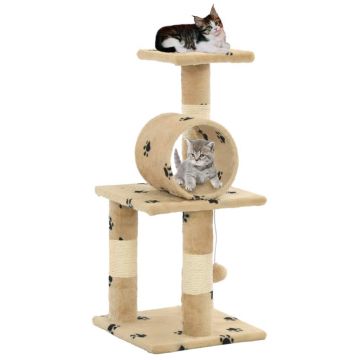 Ansamblu pisici stâlpi funie sisal 65 cm imprimeu lăbuțe bej