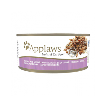 APPLAWS Cat Tin hrana umeda pisici 72x156g cu macrou si sardine + capac pentru conserve SIMPLY FROM NATURE GRATIS