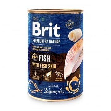 BRIT Premium By Nature, Pește și Piele, conservă hrană umedă fără cereale câini, (pate), bax, 800g x 6buc