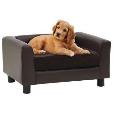 Canapea pentru câini maro 60x43x30 cm pluș & piele ecologică