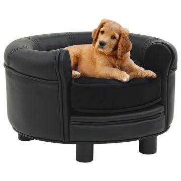 Canapea pentru câini negru 48x48x32 cm pluș&piele ecologică