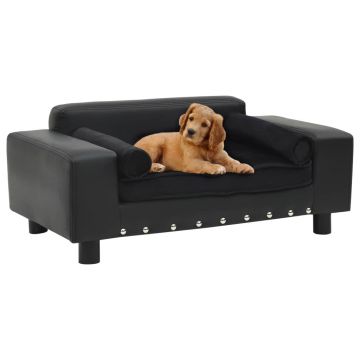 Canapea pentru câini negru 81x43x31cm pluș & piele ecologică