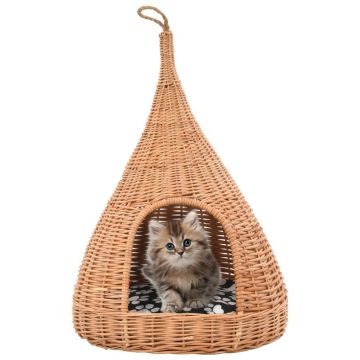 Casă pentru pisici cu pernă 40x60 cm salcie naturală teepee ieftin