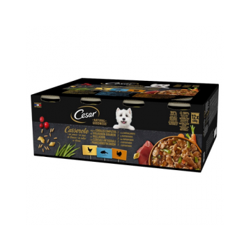 CESAR Natural Goodness Casserole 24x400 g hrana caini adulti cu pui, cu peste alb, curcan in sos cu cereale integrale