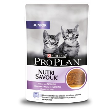 PURINA Pro Plan Nutrisavour Junior, Terină cu Curcan, plic hrană umedă pisici junior, (pate), 75g
