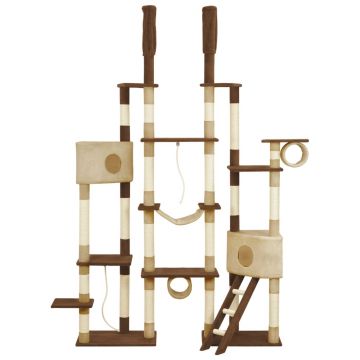vidaXL Ansamblu pentru pisici cu stâlpi din funie sisal, maro, 234 cm
