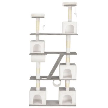 vidaXL Ansamblu pentru pisici, stâlpi cu funie de sisal, alb, 225 cm