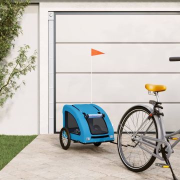 vidaXL Remorcă bicicletă de câini, albastru, țesătură oxford și fier