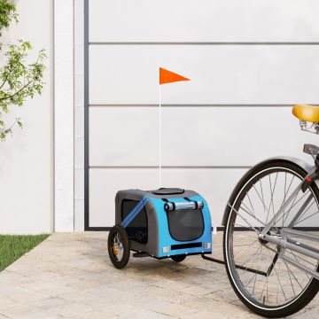 vidaXL Remorcă bicicletă de câini albastru&gri țesătură Oxford&fier